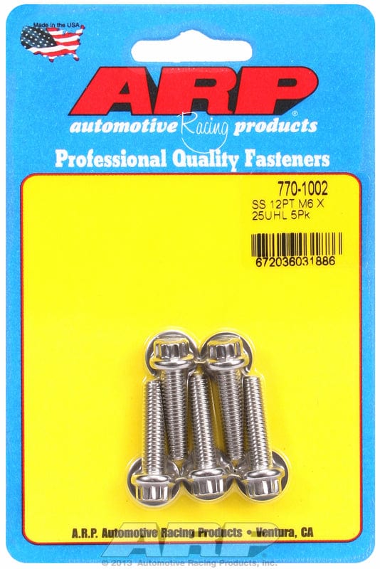 ARP 6mm x 1.00 x 25mm UHL With 8mm Socket Head ARP fasteners 5-Pack Bolt Kit, 12-Point Head S/S AR770-1002 SR