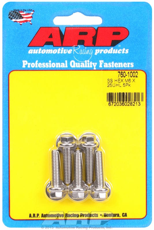 ARP 6mm x 1.00 x 25mm UHL With 8mm Socket Head ARP fasteners 5-Pack Bolt Kit, Hex Head S/S AR760-1002 SR