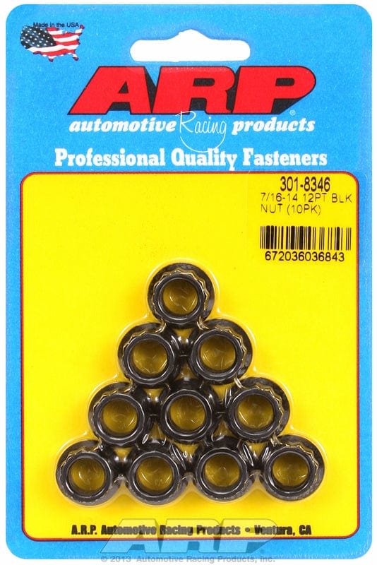 ARP 7/16" UNC Thread, 1/2" Socket (10-Pack) ARP fasteners 12-Point Nut, Chrome Moly Black Oxide AR301-8346 SR