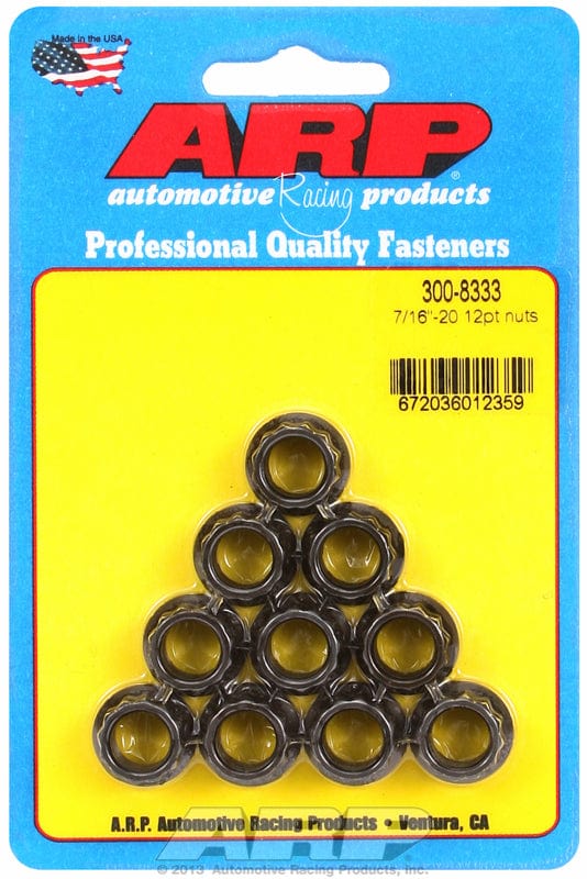ARP 7/16" UNF Thread, 1/2" Socket (10-Pack) ARP fasteners 12-Point Nut, Chrome Moly Black Oxide AR300-8333 SR