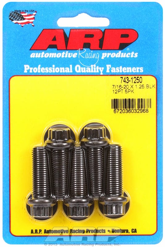 ARP 7/16" UNF x 1.250" UHL With 7/16" Socket Head ARP fasteners 5-Pack Bolt Kit, 12-Point Head Black Oxide AR743-1250 SR
