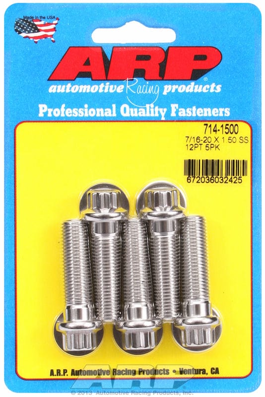 ARP 7/16" UNF x 1.500" UHL With 7/16" Socket Head ARP fasteners 5-Pack Bolt Kit, 12-Point Head S/S AR714-1500 SR