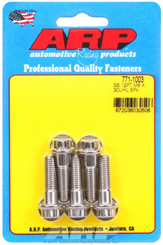 ARP 8mm x 1.25 x 30mm UHL With 10mm Socket Head ARP fasteners 5-Pack Bolt Kit, 12-Point Head S/S AR771-1003 SR