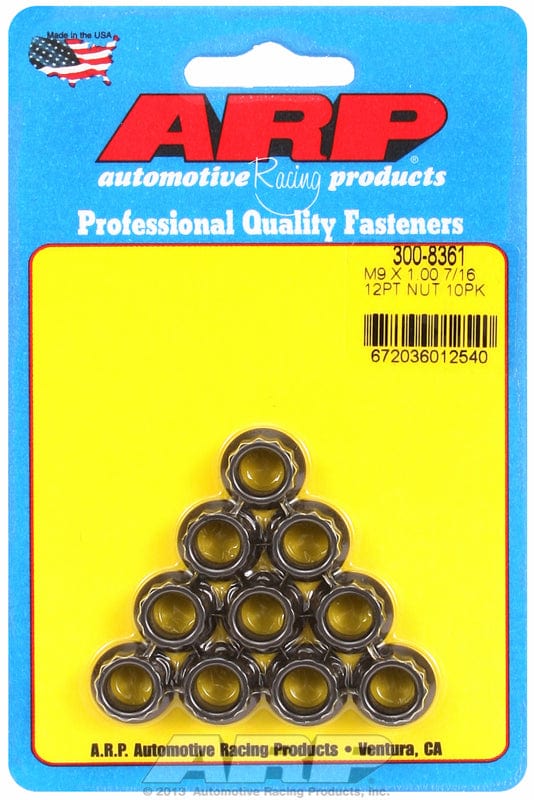 ARP 9mm X 1.00 Thread, 11mm Socket (10-Pack) ARP fasteners 12-Point Nut, Chrome Moly Black Oxide AR300-8361 SR