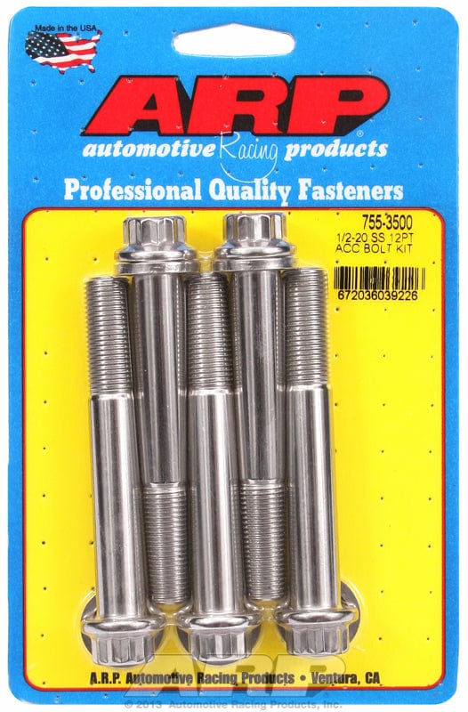 ARP fasteners 1/2" UNF x 3.500" UHL With 9/16" Socket Head ARP fasteners 5-Pack Bolt Kit, 12-Point Head S/S AR755-3500 SR