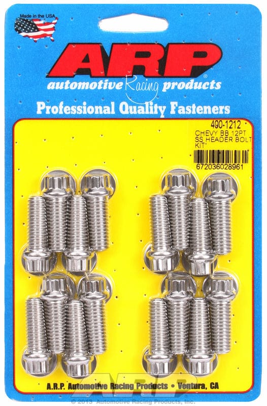 ARP fits BB Chev 3/8" X 1.000" UHL (16 Pack) ARP fasteners Exhaust Header Bolt Kit, 12-Point S/S AR400-1212 SR