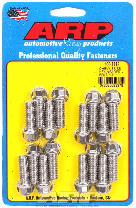 ARP fits BB Chev 3/8" X 1.000" UHL (16 Pack) ARP fasteners Exhaust Header Bolt Kit, Hex Head S/S AR400-1112 SR