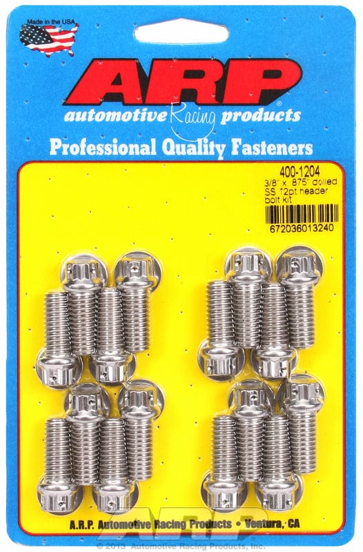 ARP fits BB Chev 3/8" X .875" UHL (16 Pack) ARP fasteners Exhaust Header Bolt Kit, Drilled 12-Point S/S AR400-1204 SR