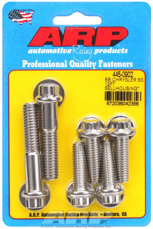 ARP fits BB Chrysler 383-440 Wedge 3/8-16 & 7/16-14 Thread x 1.375"/2.000 ARP fasteners Bellhousing Bolt Kit, 12-Point S/S AR445-0902 SR