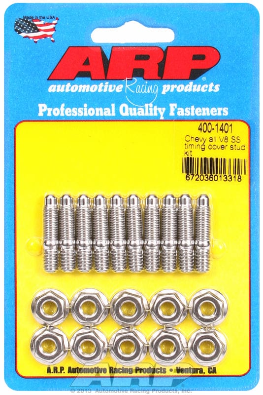 ARP fits SB/BB Chev ARP fasteners Timing Cover Stud Kit, Hex Nut S/S AR400-1401 SR