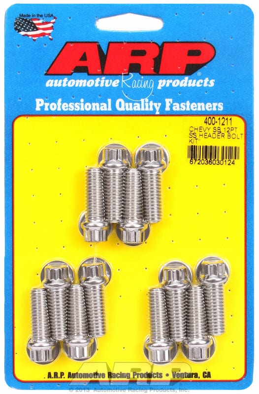 ARP fits SB Chev 3/8" X 1.000" UHL (12 Pack) ARP fasteners Exhaust Header Bolt Kit, 12-Point S/S AR400-1211 SR