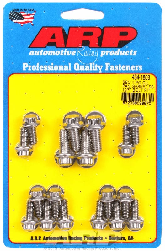 ARP fits SB Chev (With 1-Piece Rubber Gasket) ARP fasteners Oil Pan Bolt Kit, 12-Point S/S AR434-1803 SR