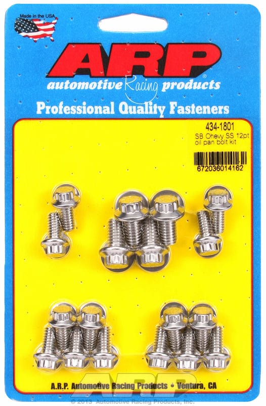 ARP fits SB Chev (With Standard 2-Piece Pan Gasket) ARP fasteners Oil Pan Bolt Kit, 12-Point S/S AR434-1801 SR