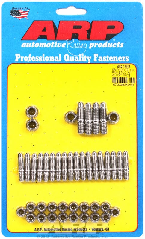 ARP fits SB Ford 283-302-351 Windsor & 302-351 Cleveland ARP fasteners Oil Pan Stud Kit, 12-Point Nut S/S AR454-1903 SR
