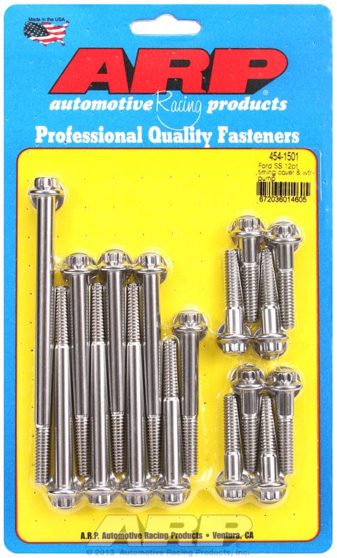 ARP fits SB Ford 289-302 Windsor With Cast Iron Pump ARP fasteners Timing Cover & Water Pump Bolt Kit, 12-Point Head S/S AR454-1501 SR