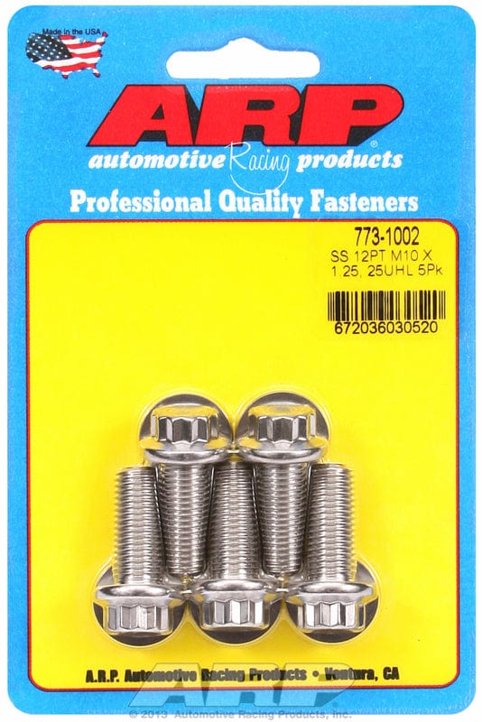 ARP M10 x 1.25 Thread x 25mm UHL With 12mm Socket Head ARP fasteners 5-Pack Bolt Kit, 12-Point S/S AR773-1002 SR