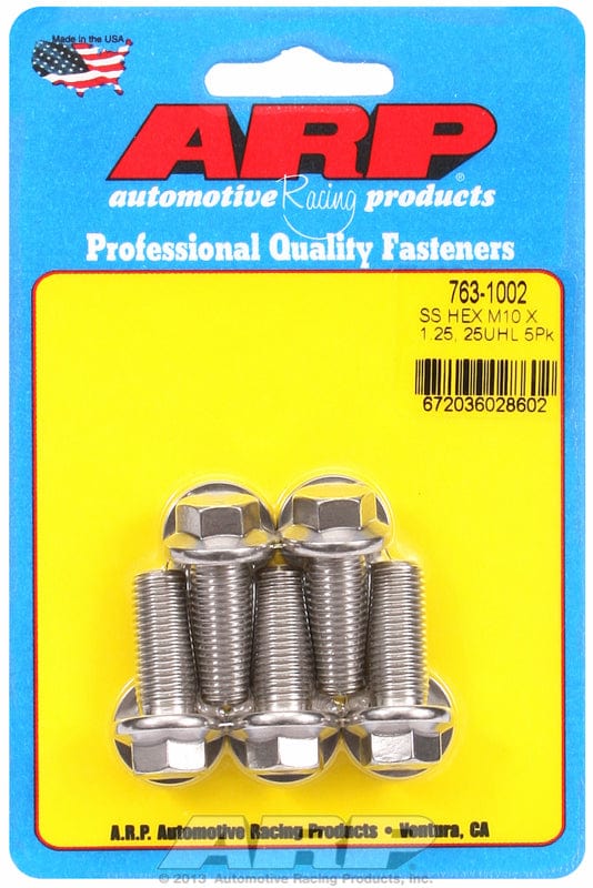 ARP M10 x 1.25 Thread x 25mm UHL With 12mm Socket Head ARP fasteners 5-Pack Bolt Kit, Hex Head S/S AR763-1002 SR