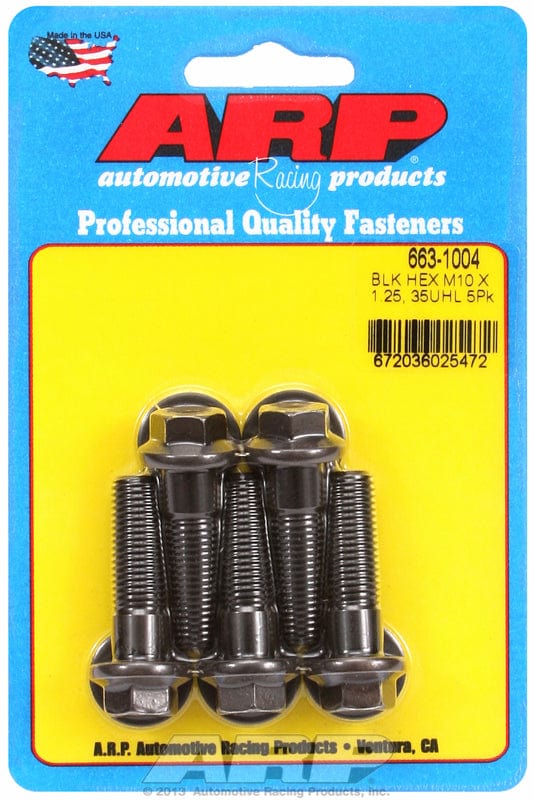 ARP M10 x 1.25 Thread x 35mm UHL With 10mm Socket ARP fasteners 5-Pack Bolt Kit, Hex Head Black Oxide AR663-1004 SR