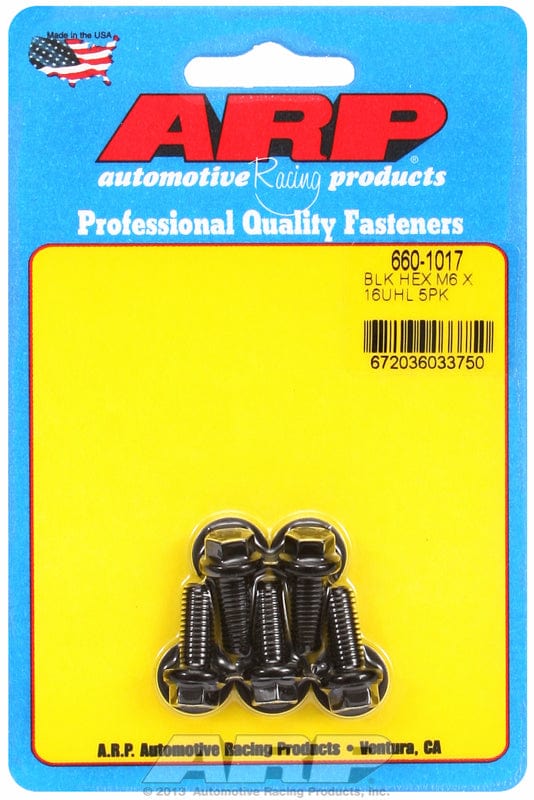 ARP M6 x 1.00 Thread x 16mm UHL With 8mm Socket Head ARP fasteners 5-Pack Bolt Kit, Hex Head Black Oxide AR660-1017 SR