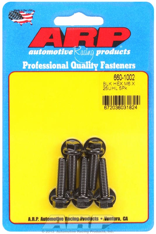 ARP M6 x 1.00 Thread x 25mm UHL With 8mm Socket Head ARP fasteners 5-Pack Bolt Kit, Hex Head Black Oxide AR660-1002 SR