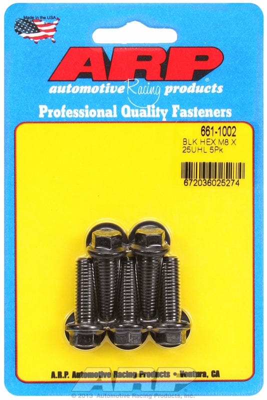 ARP M8 x 1.25 Thread x 25mm UHL With 10mm Socket Head ARP fasteners 5-Pack Bolt Kit, Hex Head Black Oxide AR661-1002 SR