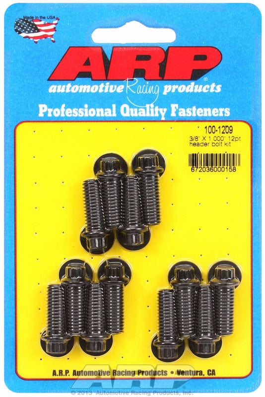 ARP Universal, 3/8" Thread X 1.000" UHL (12 Pack) ARP fasteners Exhaust Header Bolt Kit, 12-Point Black Oxide AR100-1209 SR