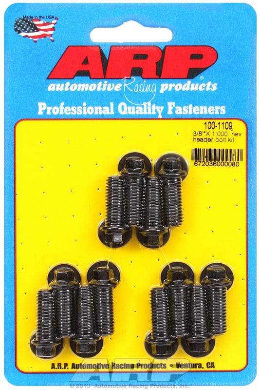 ARP Universal, 3/8" Thread X 1.000" UHL (12 Pack) ARP fasteners Exhaust Header Bolt Kit, Hex Head Black Oxide AR100-1109 SR