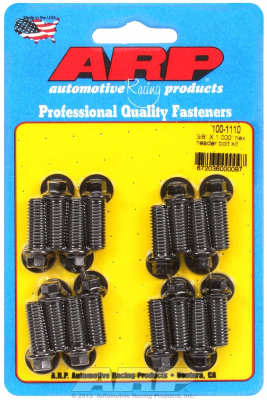 ARP Universal, 3/8" Thread X 1.000" UHL (16 Pack) ARP fasteners Exhaust Header Bolt Kit, Hex Head Black Oxide AR100-1110 SR