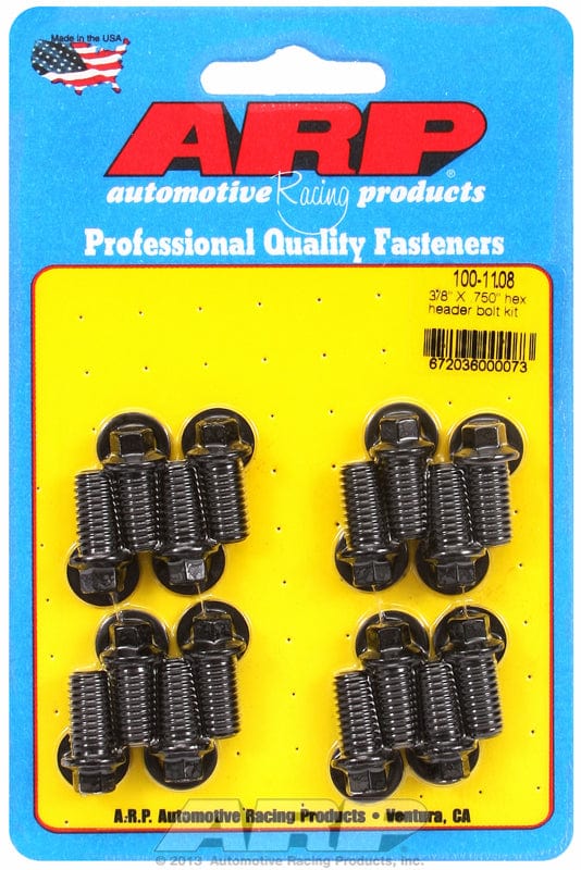 ARP Universal, 3/8" Thread X .750" UHL (16 Pack) ARP fasteners Exhaust Header Bolt Kit, Hex Head Black Oxide AR100-1108 SR