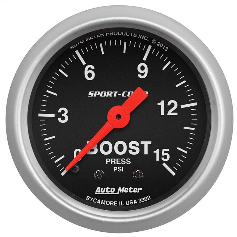 AUTOMETER 0-15 psi Auto Meter Sport Comp Series 2-1/16" Mechanical Boost Gauge AU3302 SR