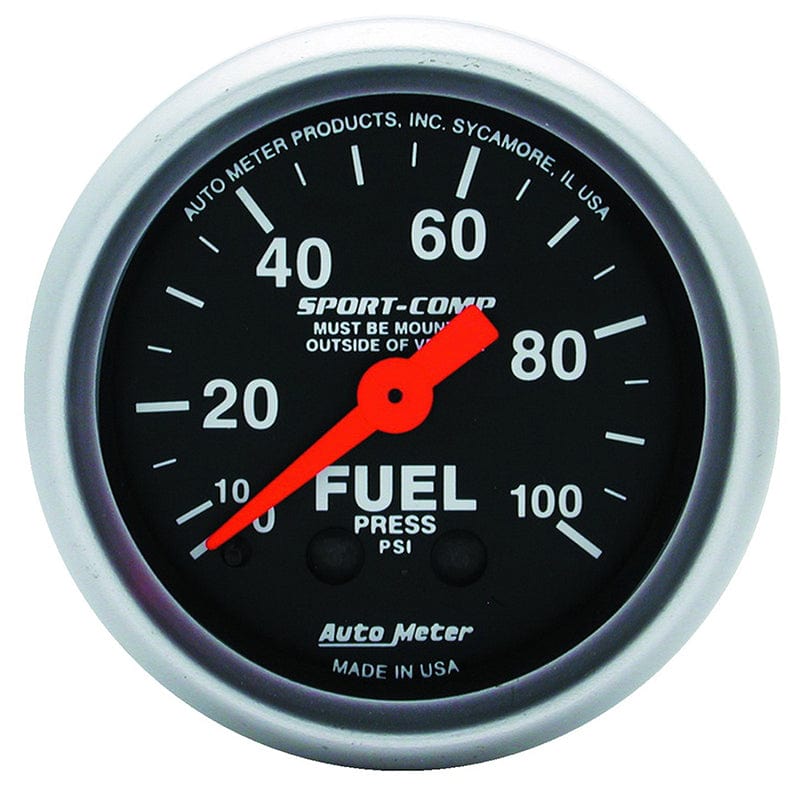AUTOMETER 2-1/16", Full Sweep Mechanical, 0-100 psi Auto Meter Sport-Comp Series Fuel Pressure Gauge AU3312 SR