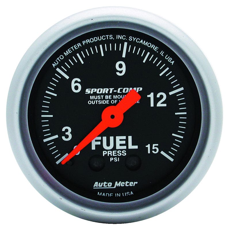 AUTOMETER 2-1/16", Full Sweep Mechanical, 0-15 psi Auto Meter Sport-Comp Series Fuel Pressure Gauge AU3311 SR