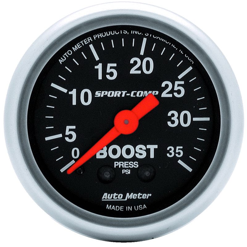 AUTOMETER 2-1/16", Full Sweep Mechanical, 0-35 psi Auto Meter Sport-Comp Series Boost Gauge AU3304 SR