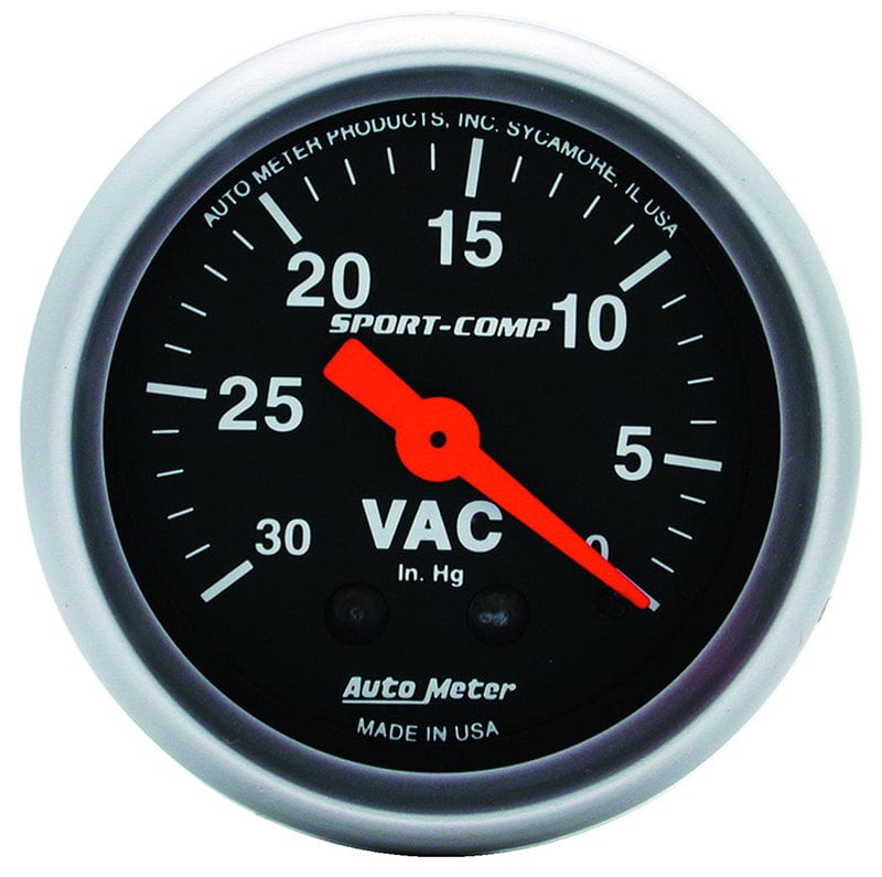 AUTOMETER 2-1/16", Full Sweep Mechanical, 30 In. Hg. Auto Meter Sport-Comp Series Vacuum Gauge AU3384 SR