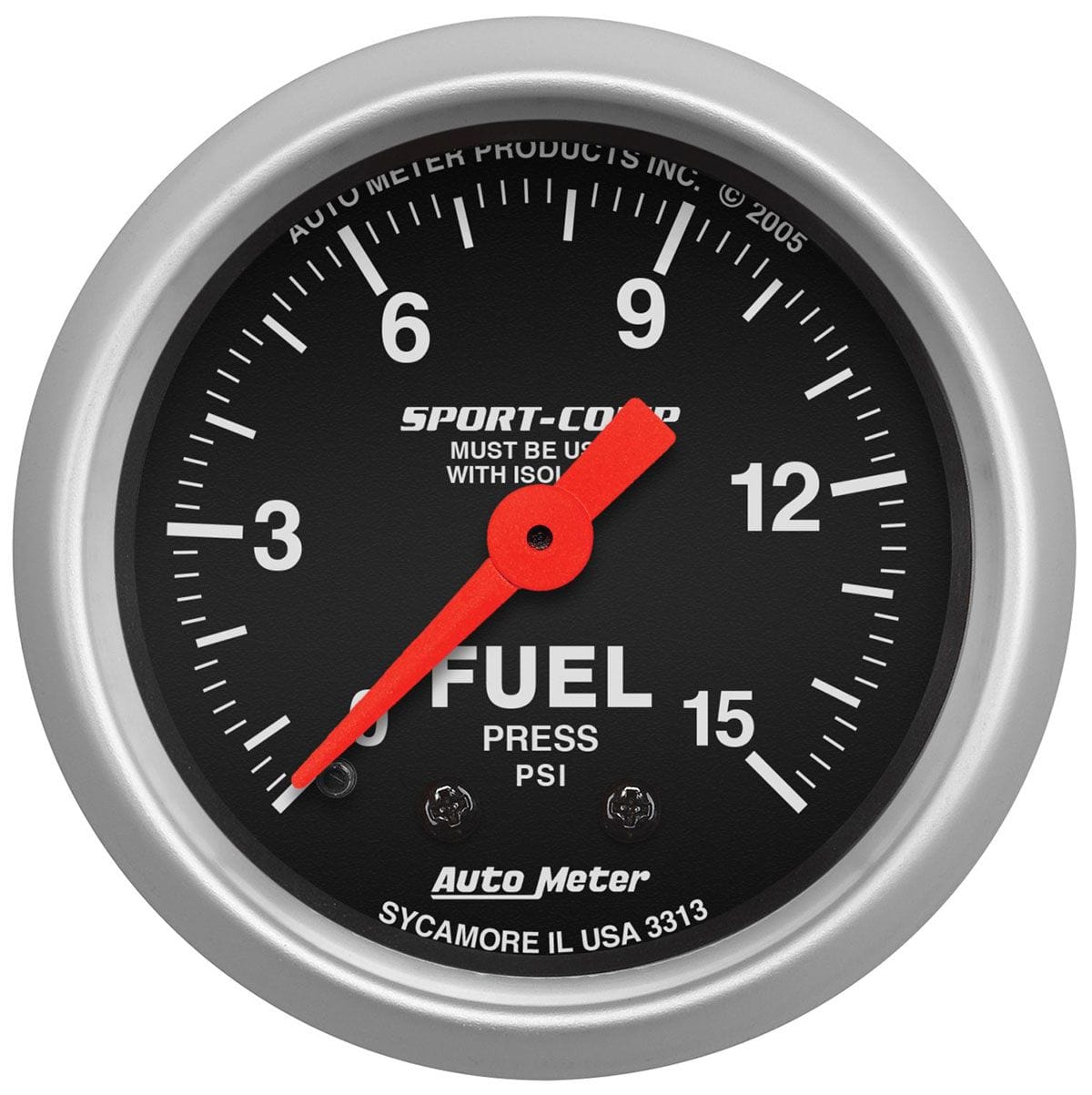 AUTOMETER 2-1/16", Full Sweep Mechanical, With Isolator, 0-15 psi Auto Meter Sport-Comp Series Fuel Pressure Gauge AU3313 SR