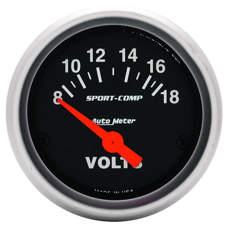 AUTOMETER 2-1/16", Short Sweep Electric, 8-18 volts Auto Meter Sport-Comp Series Voltmeter Gauge AU3391 SR