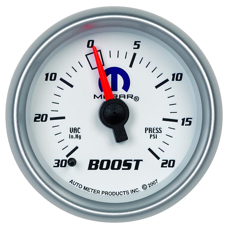 AUTOMETER 2-1/16", White Dial/Silver Bezel, Full Sweep Mechanical, 30 In. Hg./2 Auto Meter Mopar Boost/Vac Gauge AU880026 SR