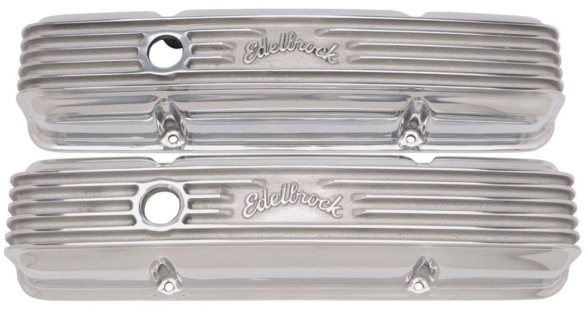 EDELBROCK 1959-86 Small Block Chevy 262-400 with oil fill hole, 3-1/2" overall Edelbrock Classic Aluminium Series Valve Covers - Polished Finish ED4144 SR