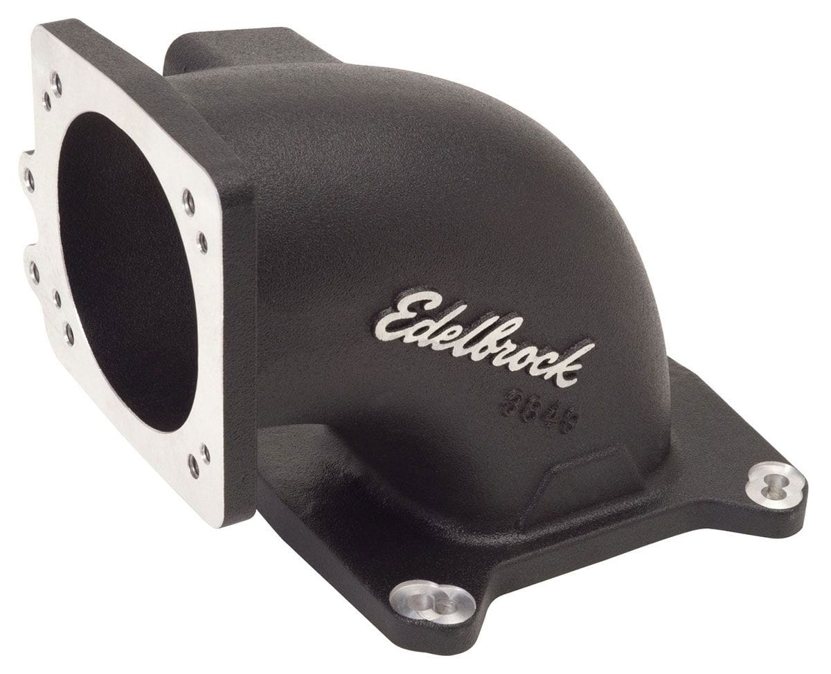 EDELBROCK 95mm Throttle Body to Square-Bore Flange Edelbrock High Flow Intake Elbow - Black Powder Coated Finish ED38493 SR