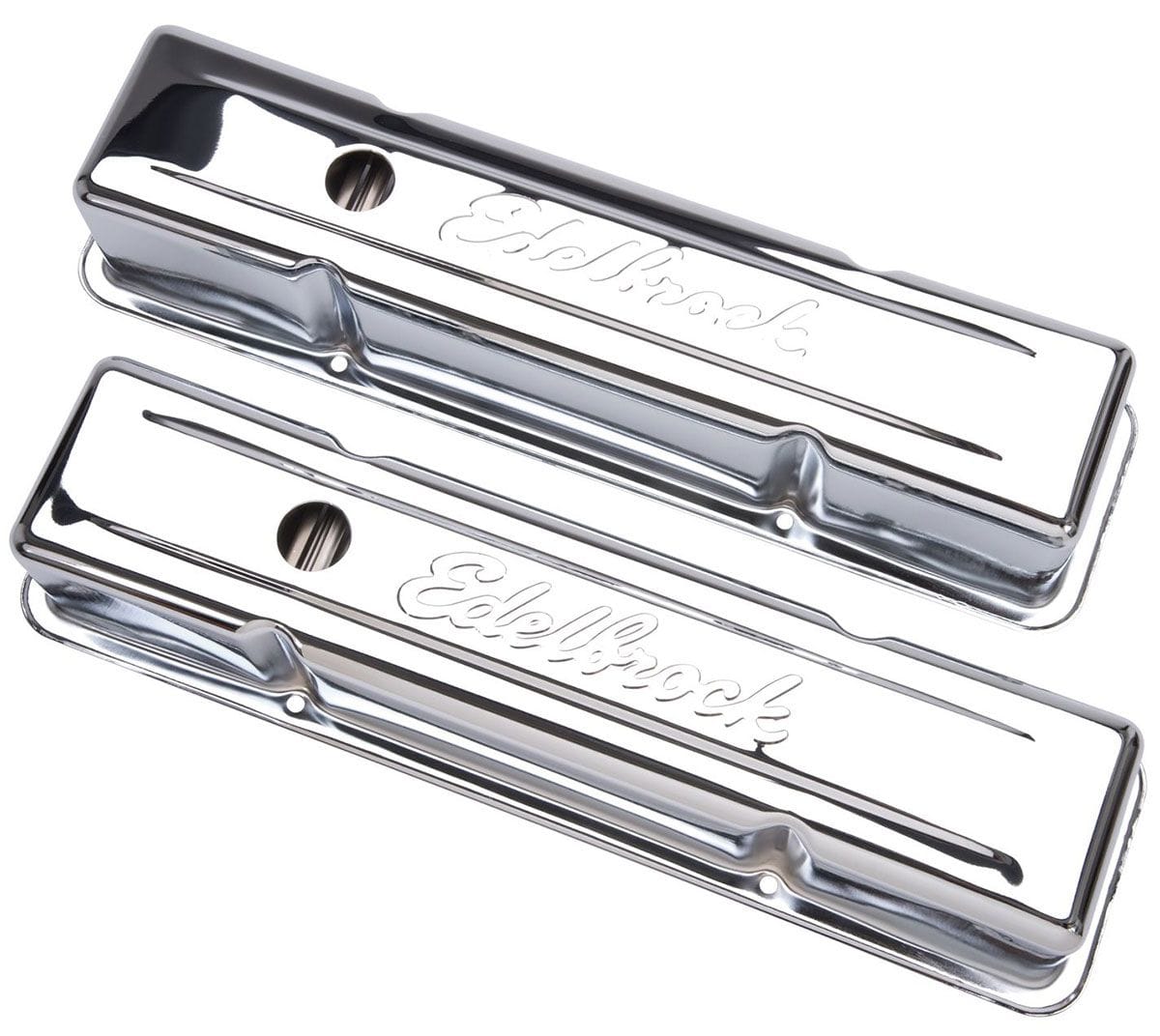 EDELBROCK Chevrolet 262-400 '59-86 (tall), 3.7" overall height Edelbrock Signature Series Chrome Valve Covers ED4649 SR