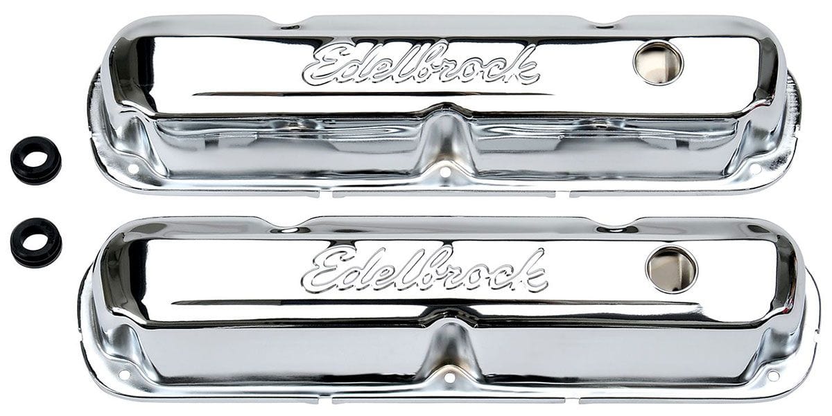 EDELBROCK Chrysler 318-340-360 V8 '65-91, 3.2" overall height Edelbrock Signature Series Chrome Valve Covers ED4495 SR