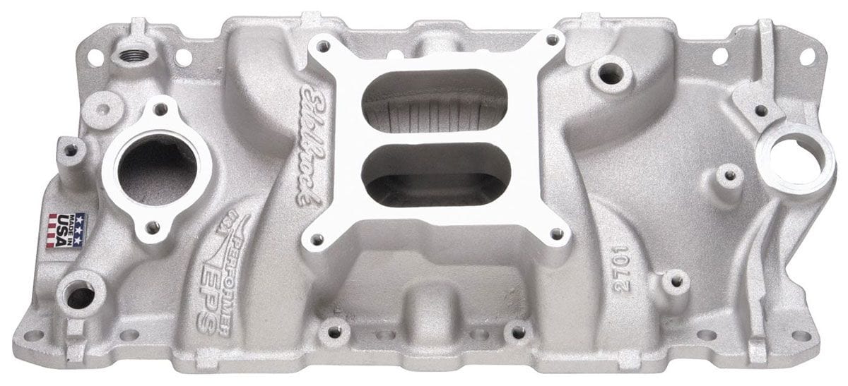 EDELBROCK SB Chevy, Idle - 5500 rpm, Dual Plane, non-EGR Edelbrock Performer EPS Intake Manifold ED2701 SR