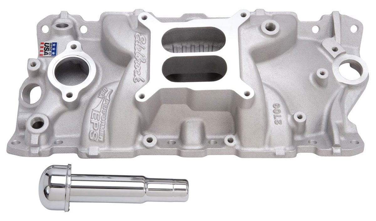 EDELBROCK SB Chevy, Idle - 5500 rpm, Dual Plane, non-EGR, oil fill tube Edelbrock Performer EPS Intake Manifold ED2703 SR