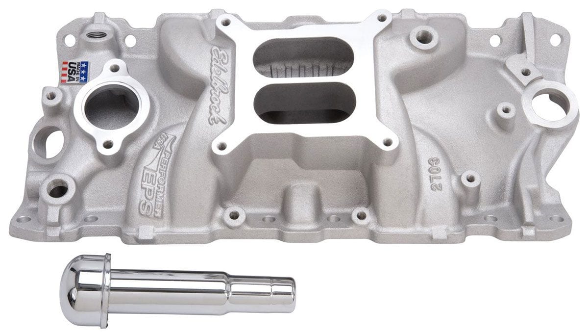 EDELBROCK SB Chevy, Idle - 5500 rpm, Dual Plane, non-EGR, oil fill tube Edelbrock Performer EPS Intake Manifold ED2703 SR