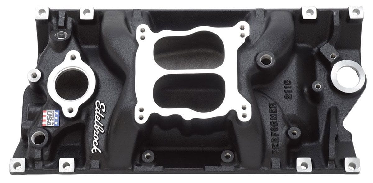 EDELBROCK SB Chevy Vortec, Idle - 5500 rpm, Dual Plane, non-EGR, Black Finish Edelbrock Performer Intake Manifold ED21163 SR