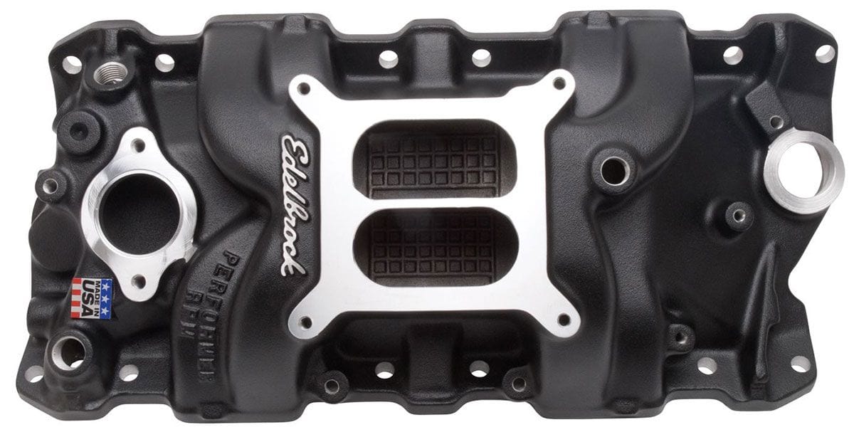 EDELBROCK Small Block Chevy, 1500-6500 rpm Edelbrock Performer RPM Intake Manifold - Black finish ED71013 SR