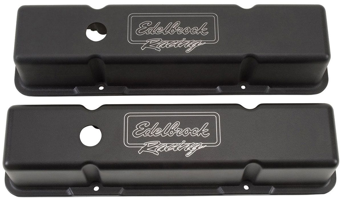 Edelbrock Small Block Chevy 262-400, tall profile, 3.75"overall ht. Edelbrock Victor Series Valve Covers - Black Finish ED41733 SR