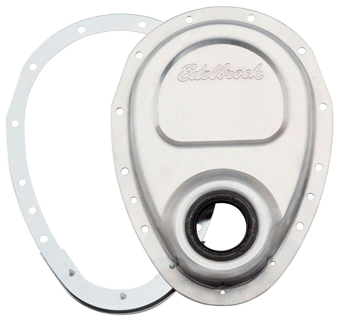 EDELBROCK Small Block Chevy, allows quick camshaft removal Edelbrock Two-Piece Stamped Aluminium Front Cover ED4242 SR