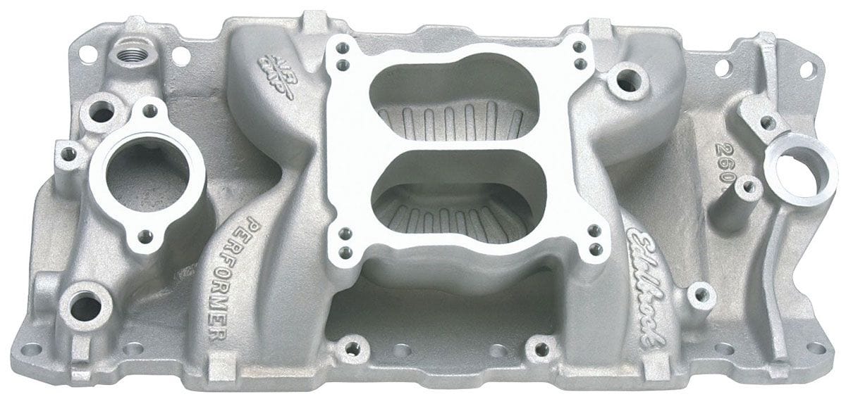 EDELBROCK Small Block Chevy, Idle - 5500 rpm, Dual Plane, non-EGR Edelbrock Performer Air-Gap Intake Manifold ED2601 SR