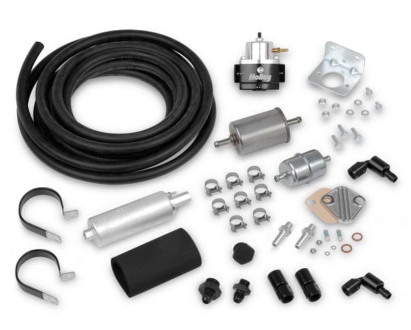 Holley Includes: Fuel Pump, Filters, Regulator, Black Hose & Hose Ends Holley EFI Fuel System Kit HO526-4 SR